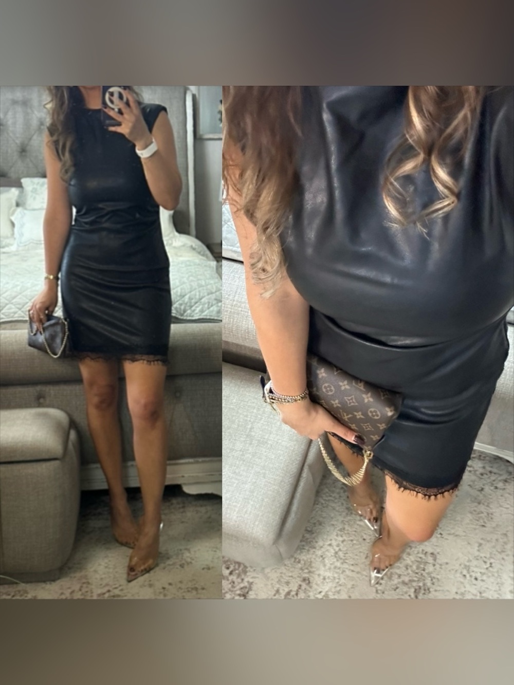 New✨ Obsessed 🖤 Black Faux Leather Lace Trim Mini Dress